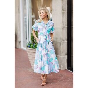 J. Marie‎ Floral Print Maxi Dress Ruffle Sleeve Belted Tiered Women XS Coquette